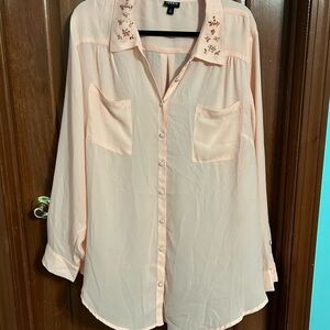 Torrid size 4/26 Sheer Button‎ Down Shirt with Embellished Collar